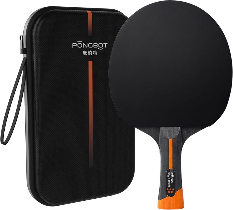 pongbot Five-Star Ping Pong Paddle, Professional Level Table Tennis Racket with Hard Case, Carbon Fiber, 7-Ply Blade, Premium Rubber, for Competitive Tournaments and Serious Players - Image 1